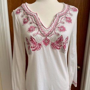 INC International Concepts white & hot Pink Cotton Womens Top - Size Medium